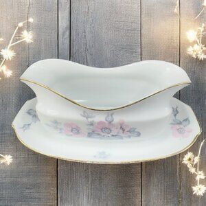 Epiag Czechoslovakia Fine China Gravy Boat Salsa Dish Attached Underplate VTG
